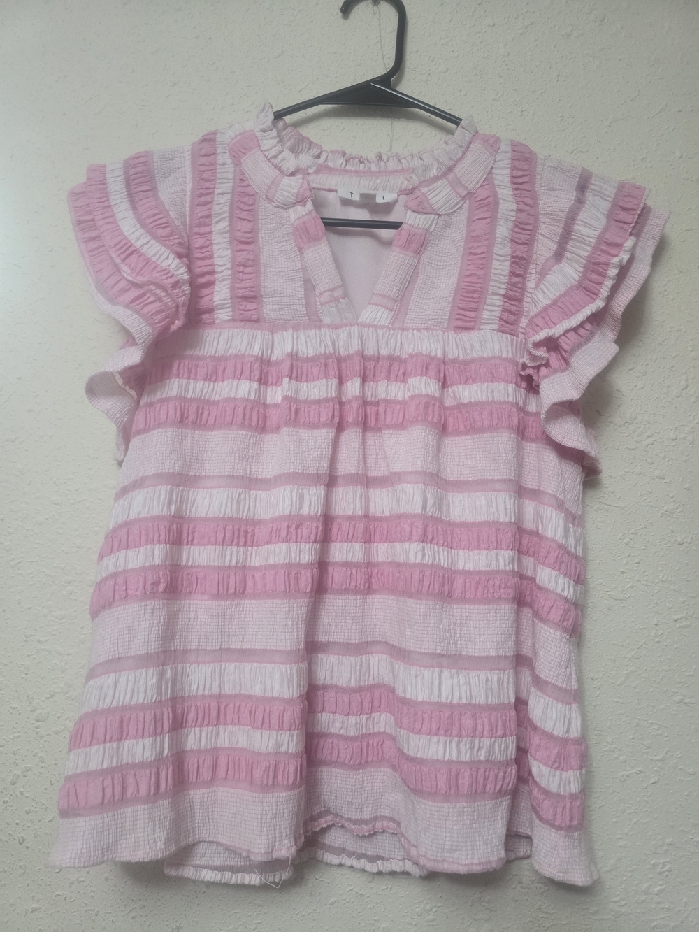 THML Pink and White Striped Ruffle Top